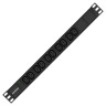 Блок розеток с кабелем с евровилкой ExeGate ServerPro PDU-19H005 Al-10C13-EU3CU (19", 1U, Алюминий, 10 IEC 320 C13, кабель с евровилкой VDE-250V-16A-3*1.5mm2, медь, 3 метра, индикатор питания, черный, RTL)