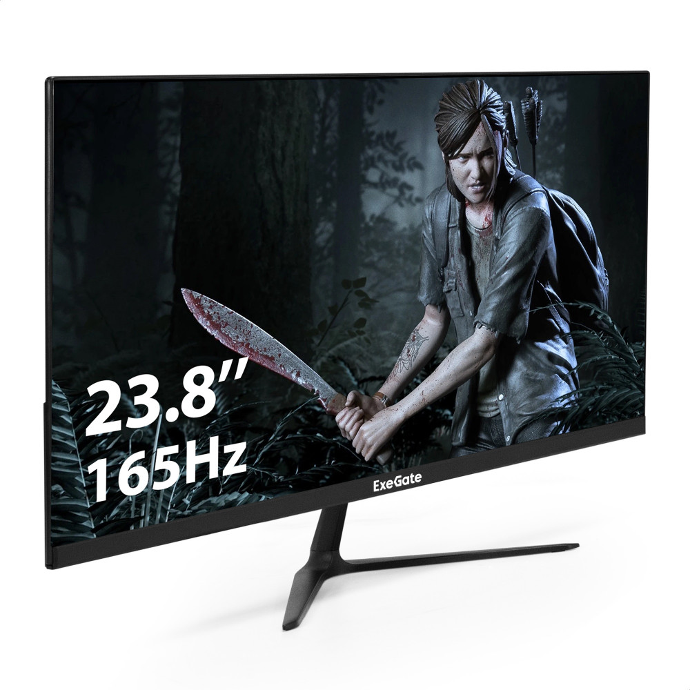 Монитор игровой с аудио выходом 23.8" 165 Гц ExeGate Combat EG2407C (IPS LED Grade A+, FHD, 1920x1080@165Гц, 16:9, 300cd/m2, 1000:1, 178°/178°, 1ms, HDMI, DisplayPort, audio-out, Flicker-free, FreeSync, Low Blue Light, кабель HDMI 1.5м, VESA 75x75, регули