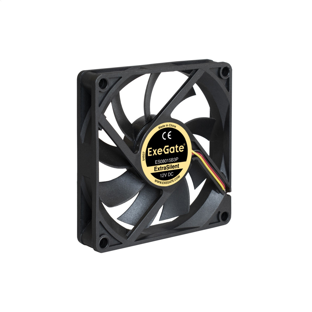 Вентилятор 12В DC ExeGate ExtraSilent ES08015B3P (80x80x15 мм, 2-Ball (двойной шарикоподшипник), 3pin, 1700RPM, 17dBA)