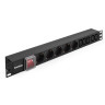 Блок розеток с выключателем c подсветкой и разъемом подключения C14 ExeGate ServerPro PDU-19H008 Al-5C135S-C14-SW (19", 1U, Алюминий, 5 IEC 320 C13, 5 Schuko, C14, выкл. с подсветкой, черный, RTL)