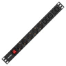 Блок розеток с выключателем с подсветкой ExeGate ServerPro PDU-19H009 Al-5C135S-EU2.5CU-SW (19", 1U, Алюминий, 5 IEC 320 C13, 5 Schuko, кабель с евровилкой VDE-250V-16A-3*1.5mm2, медь, 2.5 метра, выкл. с подсветкой, черный, RTL)