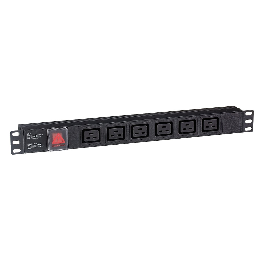 Блок розеток горизонтальный ExeGate ServerPro PDU-19H012 Al-6C19-C20-SW (19", 1U, Алюминий, 6 IEC 320 C19, С20, выкл. с подсветкой, черный, RTL)