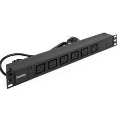 Блок розеток с кабелем с евровилкой ExeGate ServerPro PDU-19H013 Al-6C19-EU3CU (19", 1U, Алюминий, 6 IEC 320 C19, кабель с евровилкой VDE-250V-16A-3*1.5mm2, медь, 3 метра, индикатор питания, черный, RTL)