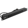 Блок розеток с кабелем с евровилкой ExeGate ServerPro PDU-19H013 Al-6C19-EU3CU (19", 1U, Алюминий, 6 IEC 320 C19, кабель с евровилкой VDE-250V-16A-3*1.5mm2, медь, 3 метра, индикатор питания, черный, RTL)