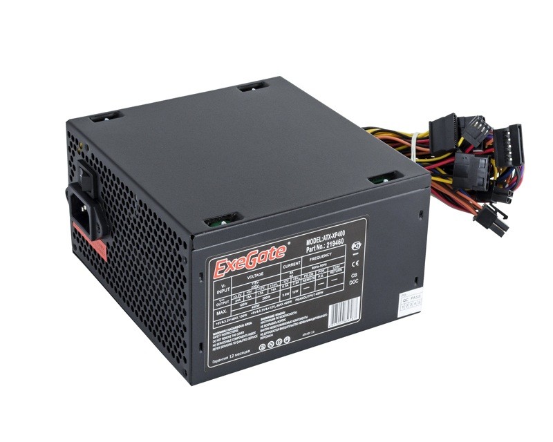 Блок питания 400W ExeGate XP400 (ATX, PC, 12cm fan, 24pin, 4pin, 3xSATA, 2xIDE, black, кабель 220V в комплекте)