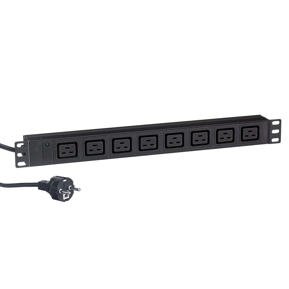 Блок розеток горизонтальный ExeGate ServerPro PDU-19H015 Al-8C19-EU3CU, 19", 1U, Алюминий, 8 IEC 320 C19, кабель с евровилкой VDE-250V-16A-3*1.5mm2, медь, 3 метра, черный