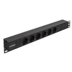 Блок розеток с разъемом подключения C14 ExeGate ServerPro PDU-19H601 Al-6S-C14 (19", 1U, Алюминий, 6 Schuko, C14, индикатор питания, черный, RTL)