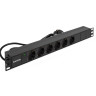 Блок розеток с кабелем с евровилкой ExeGate ServerPro PDU-19H602 Al-6S-EU2CU (19", 1U, Алюминий, 6 Schuko, кабель с евровилкой VDE-250V-16A-3*1.5mm2, медь, 2метра, индикатор питания, черный, RTL)