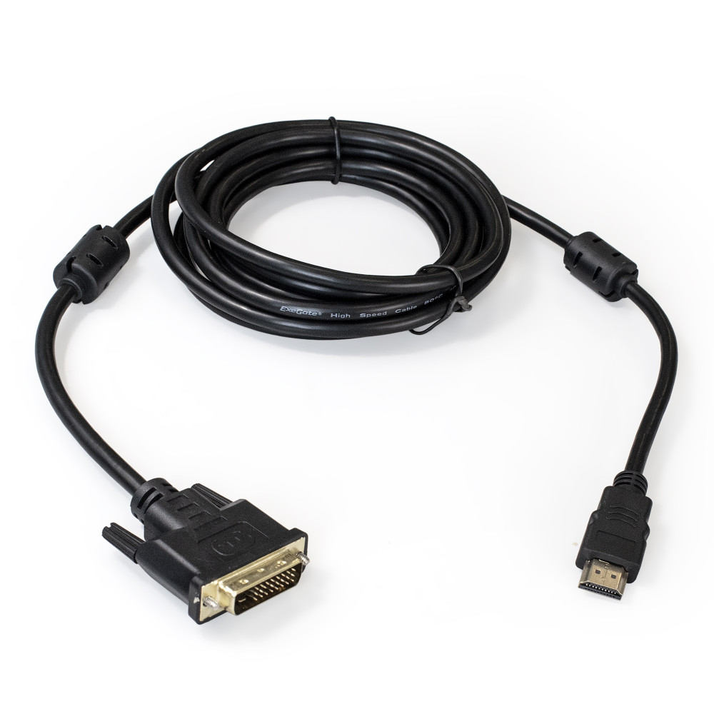 Кабель HDMI-DVI ExeGate EX-CC-HDMIM-DVIM-2.0 (19M/25M, dual link, 2 фильтра, 2м, позолоченные контакты)
