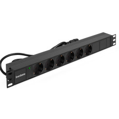 Блок розеток с кабелем с вилкой C14 ExeGate ServerPro PDU-19H604 Al-6S-C14-2.5CU (19", 1U, Алюминий, 6 Schuko, кабель с вилкой C14 VDE-250V-10A-3*1.0mm2, медь, 2.5 метра, индикатор питания, черный, RTL)