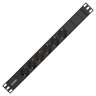 Блок розеток с кабелем с вилкой C14 ExeGate ServerPro PDU-19H604 Al-6S-C14-2.5CU (19", 1U, Алюминий, 6 Schuko, кабель с вилкой C14 VDE-250V-10A-3*1.0mm2, медь, 2.5 метра, индикатор питания, черный, RTL)
