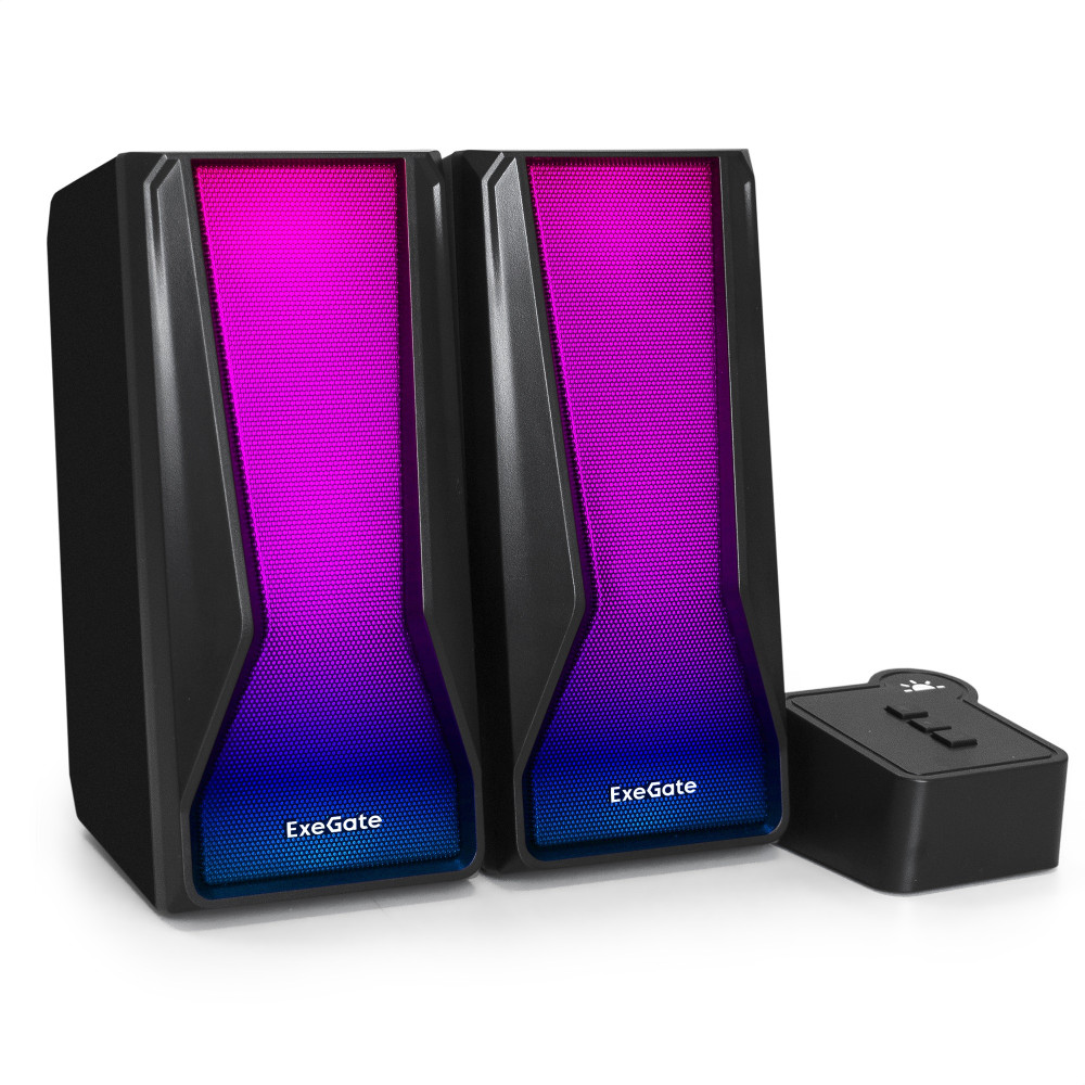 Акустическая система 2.0 ExeGate Accord 230 (питание USB,Bluetooth, 2х3Вт (6Вт RMS), 60-20000Гц, цвет черный, RGB подсветка, Color Box)