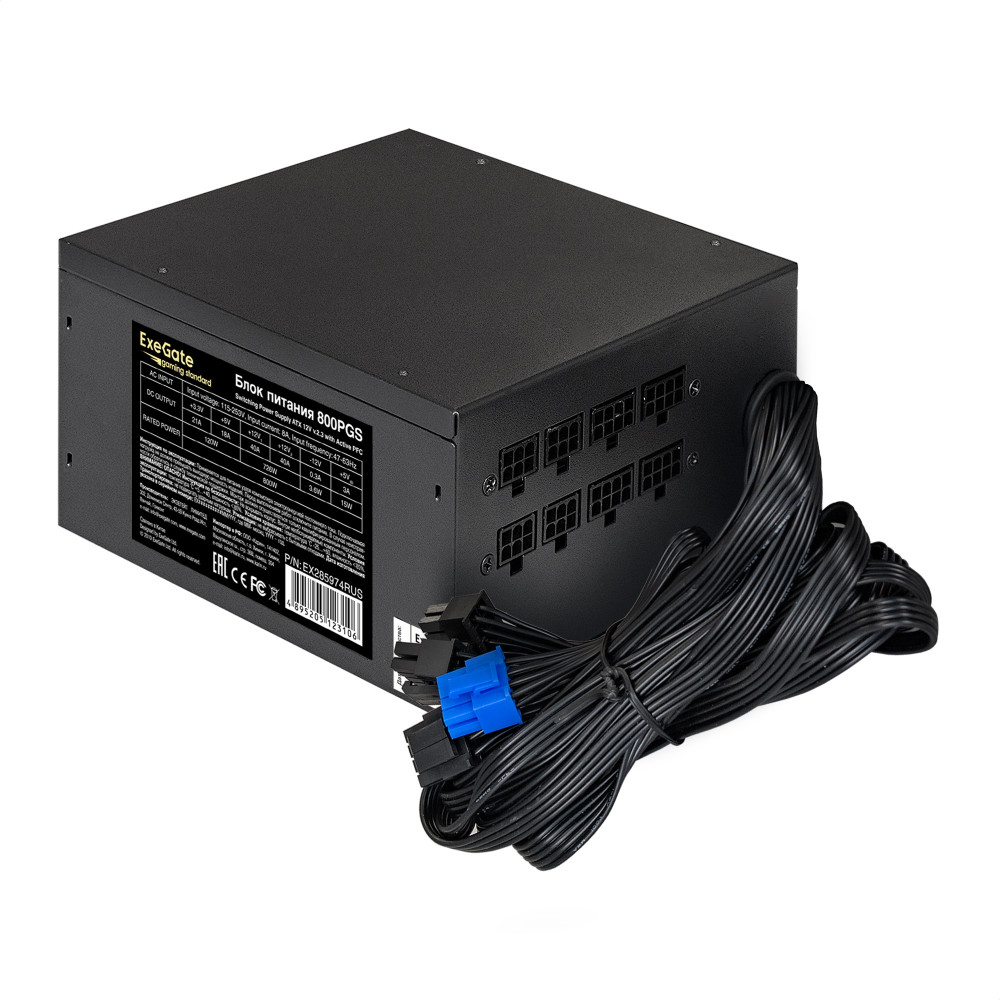 Блок питания 800W ExeGate Gaming Standard 800PGS (ATX, APFC, КПД 80% (80 PLUS), 14cm fan, 24pin, 2x(4+4)pin, 6xPCI-E, 8xSATA, 4xIDE, Cable Management, black, RTL) Блок питания 800W ExeGate Gaming Standard 800PGS (ATX, APFC, КПД 80% (80 PLUS), 14cm fan, 24pin, 2x(4+4)pin, 6xPCI-E, 8xSATA, 4xIDE, Cable Management, black, RTL)