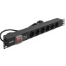 Блок розеток с сетевым фильтром (Surge Protect) и выключателем с подсветкой ExeGate ServerPro PDU-19H608 Al-6S-EU2CU-SW-SPD1 (19", 1U, Алюминий, 6 Schuko, кабель с евровилкой VDE-250V-16A-3*1.5mm2, медь, 2 метра, выкл. с подсветкой, SPD1, черный, RTL)