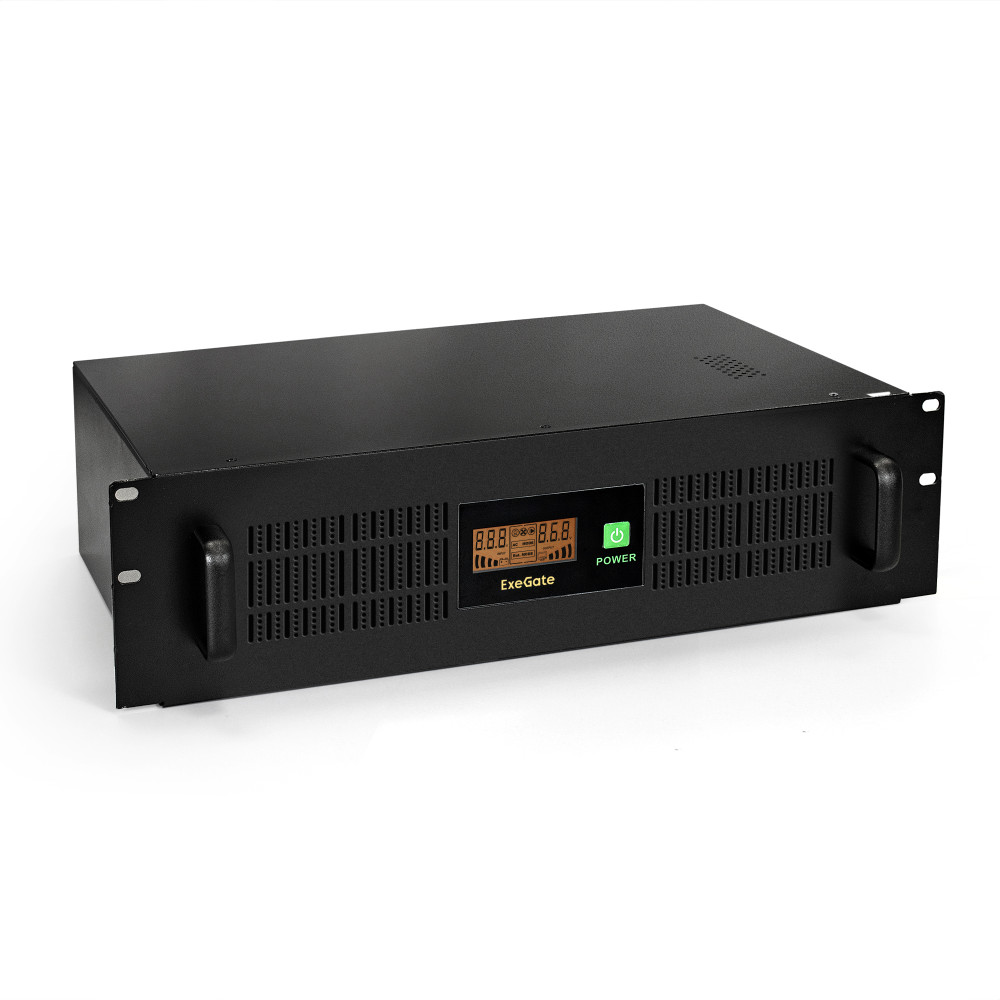 ИБП ExeGate ServerRM UNL-1500.LCD.AVR.4C13.RJ.USB.3U (1500VA/900W, LCD, AVR, 4*C13, RJ45/11, USB, батарея 12V 9Ah - 2 шт., 3U, установка в стойку, Black)