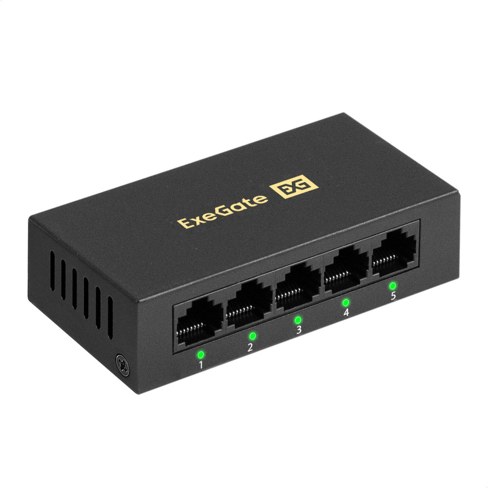 Коммутатор неуправляемый ExeGate EDES-1005D (5-портовый UTP 10/100Mbps, металлический корпус, с функцией энергосбережения (EEE), настольный/настенный)