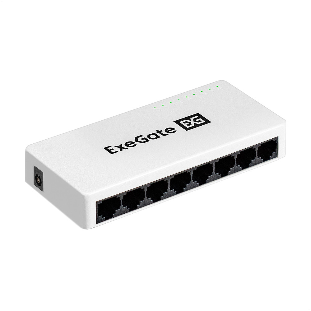Коммутатор неуправляемый ExeGate EDES-1008C (8-портовый UTP 10/100Mbps, с функцией энергосбережения (Green Ethernet Technology), настольный/настенный)