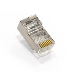 Коннектор ExeGate PL45-C5-8P8C-SH-100 RJ-45 Кат.5e (8P8C) под одножильный кабель FTP, экранированный, золотое напыление (100шт)