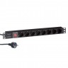 Блок розеток горизонтальный ExeGate ServerPro PDU-19H802 Al-8S-EU1.8CU-SW (19", 1U, Алюминий, 8 Schuko, кабель с евровилкой VDE-250V-16A-3*1.5mm2, медь, 1.8 метра, выкл. с подсветкой, черный, RTL)