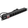 Блок розеток с выключателем с подсветкой ExeGate ServerPro PDU-19H803 Al-8S-EU2CU-SW (19", 1U, Алюминий, 8 Schuko, кабель с евровилкой VDE-250V-16A-3*1.5mm2, медь, 2 метра, выкл. с подсветкой, черный, RTL)