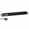 Блок розеток горизонтальный ExeGate ServerPro PDU-19H803 Al-8S-EU2CU-SW, 19", 1U, Алюминий, 8 Schuko, кабель с евровилкой VDE-250V-16A-3*1.5mm2, медь, 2 метра, выкл. с подсветкой, черный