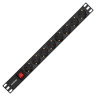 Блок розеток с выключателем с подсветкой ExeGate ServerPro PDU-19H803 Al-8S-EU2CU-SW (19", 1U, Алюминий, 8 Schuko, кабель с евровилкой VDE-250V-16A-3*1.5mm2, медь, 2 метра, выкл. с подсветкой, черный, RTL)