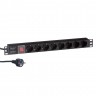 Блок розеток горизонтальный ExeGate ServerPro PDU-19H805 Al-8S-EU3CU-SW, 19", 1U, Алюминий, 8 Schuko, кабель с евровилкой VDE-250V-16A-3*1.5mm2, медь, 3 метра, выкл. с подсветкой, черный