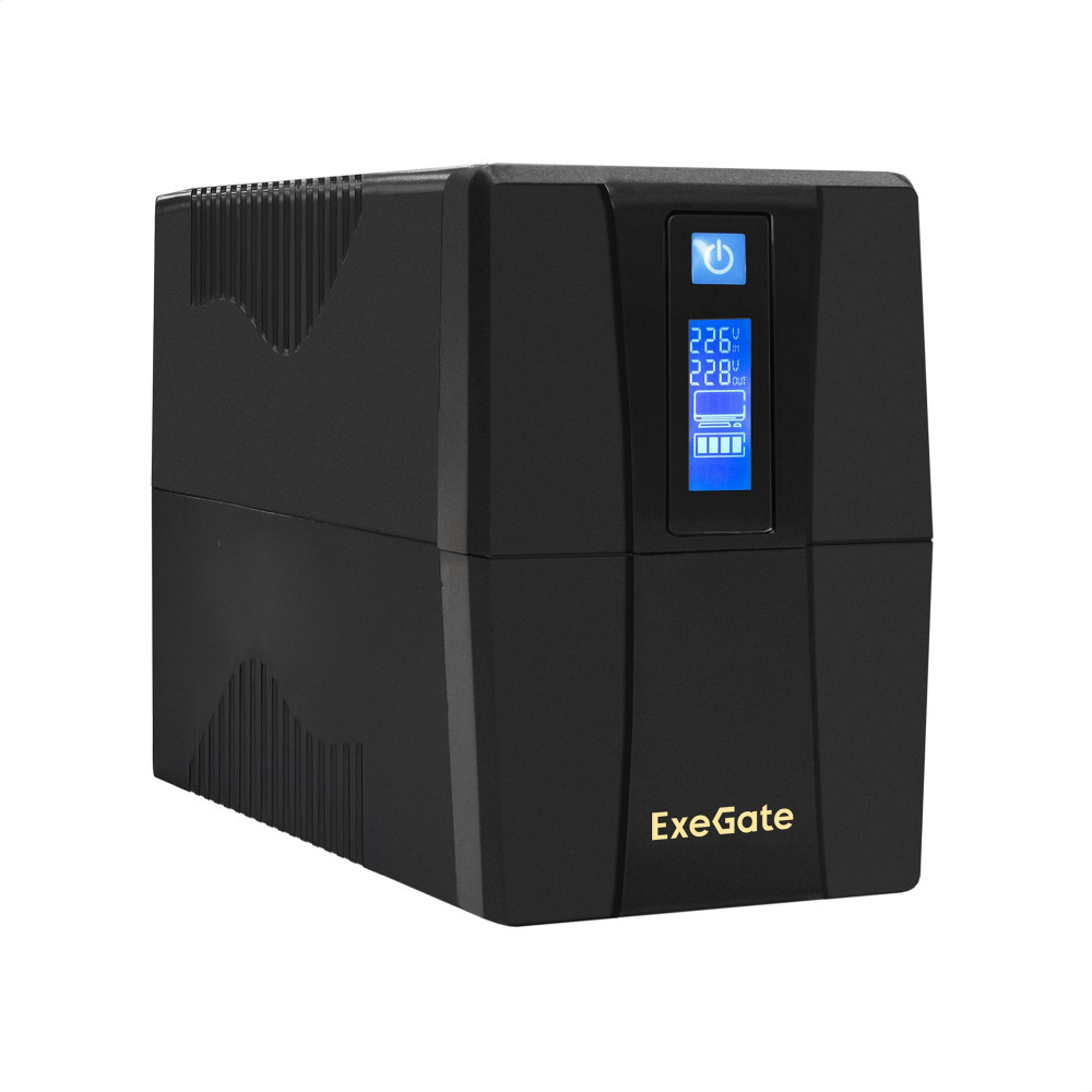 ИБП ExeGate SpecialPro Smart LLB-600.LCD.AVR.2SH.RJ.USB (600VA/360W, LCD, AVR, 2*Schuko, RJ45/11, USB, батарея 12V 7.2Ah, Black)