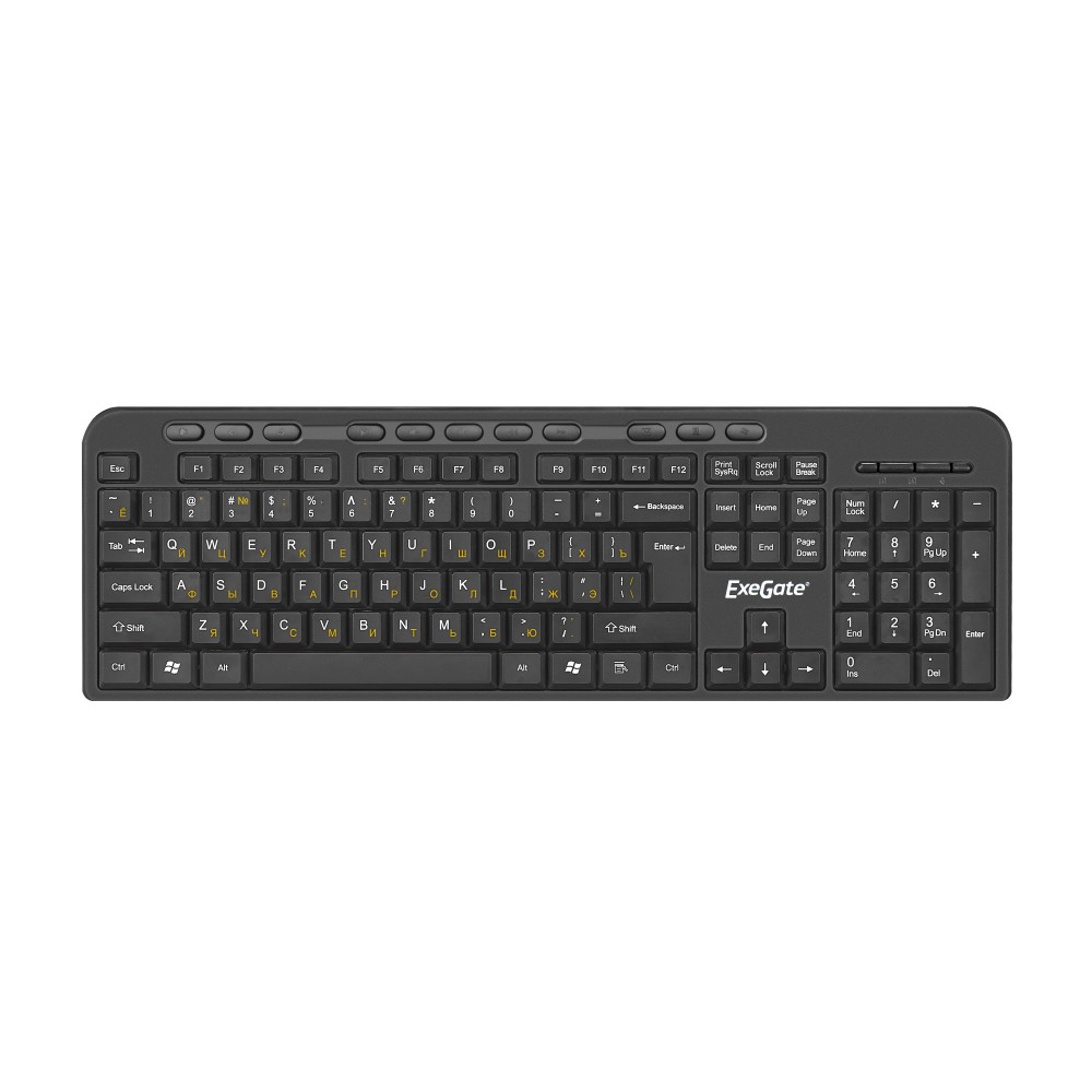 Клавиатура ExeGate Multimedia Professional Standard LY-500M (USB, полноразмерная, влагозащищенная, 115кл., Enter большой, мультимедиа, длина кабеля 1,5м, черная, Color Box)