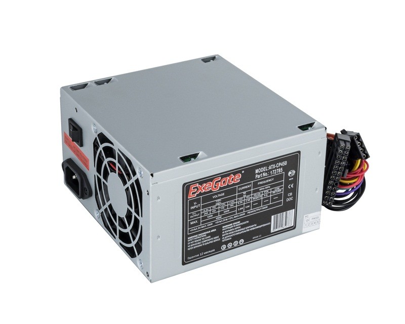 Блок питания 450W ExeGate CP450 (ATX, 8cm fan, 24pin, (4+4)pin, PCI-E, 3xSATA, 2xIDE)