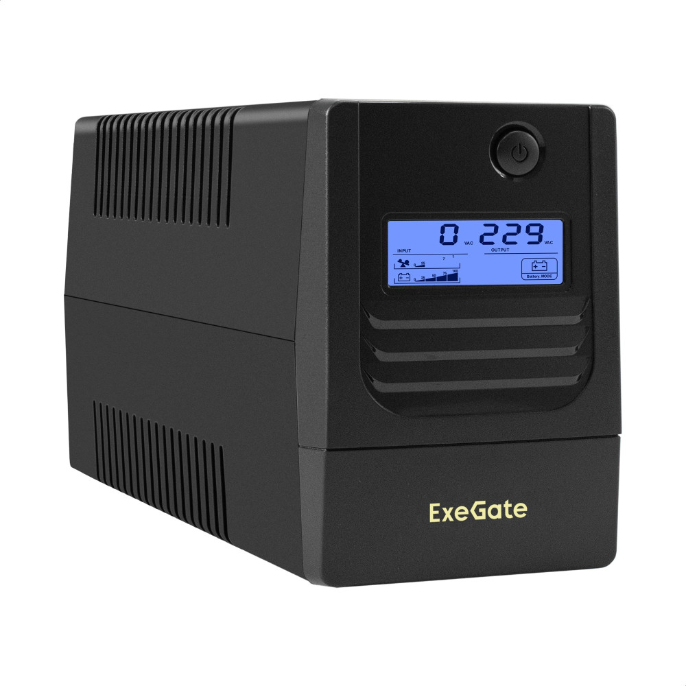 ИБП ExeGate Smart LB-1000.LCD.AVR.2SH.USB (1000VA/650W, LCD, AVR, 2*Schuko, USB, батарея 12V 9Ah, Black)