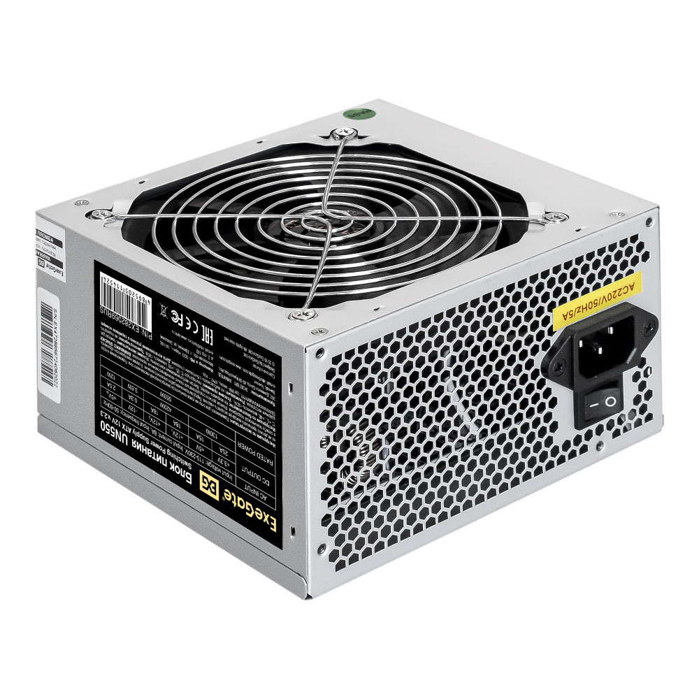 Блок питания 550W ExeGate UN550-PC (ATX, PC, 12cm silent fan, 24pin, 2x(4+4)pin, 2xPCI-E, 5xSATA, 3xIDE, кабель 220V в комплекте 1,8м)